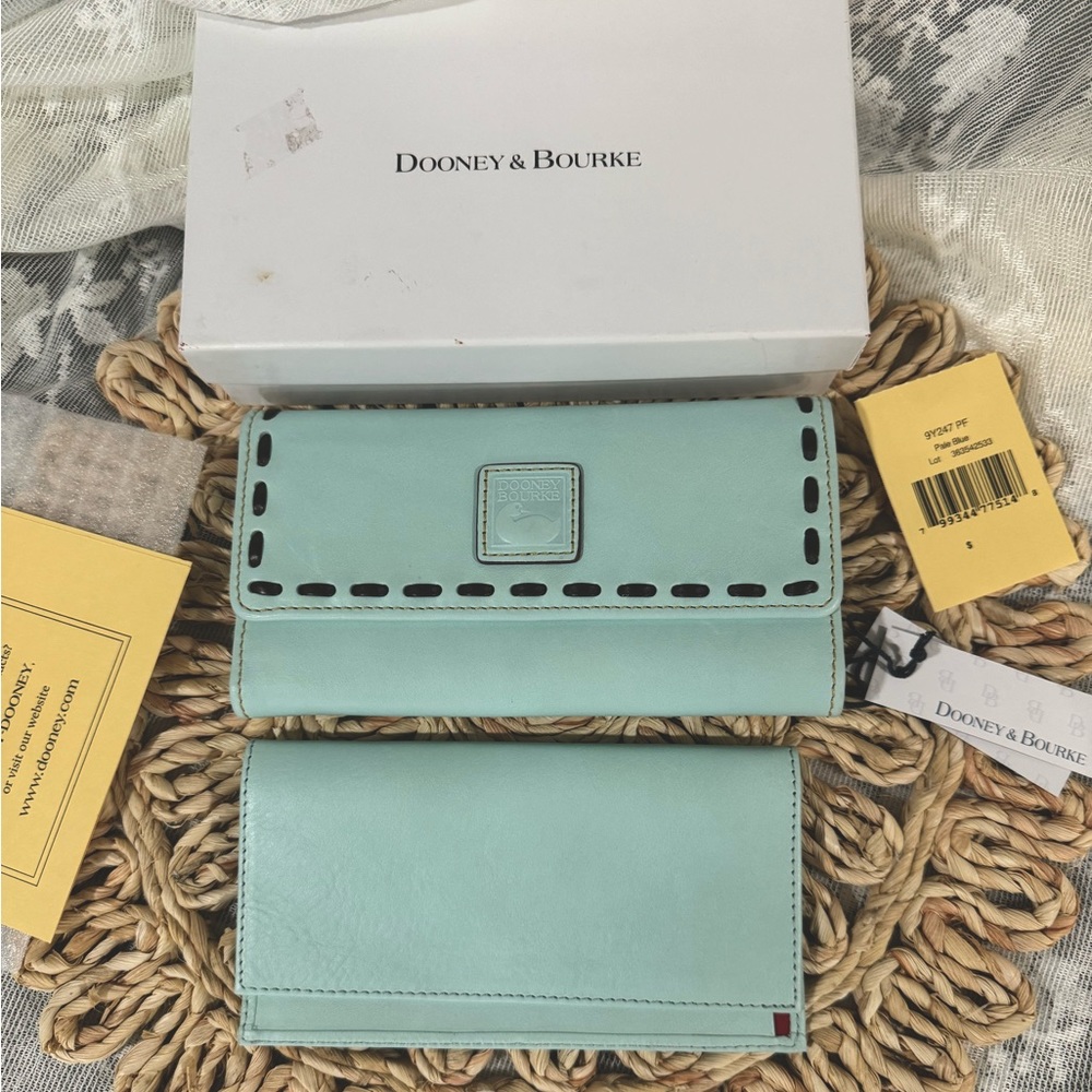 Authentic brand new Dooney & Bourke florentine pale blue (aqua) wallet set